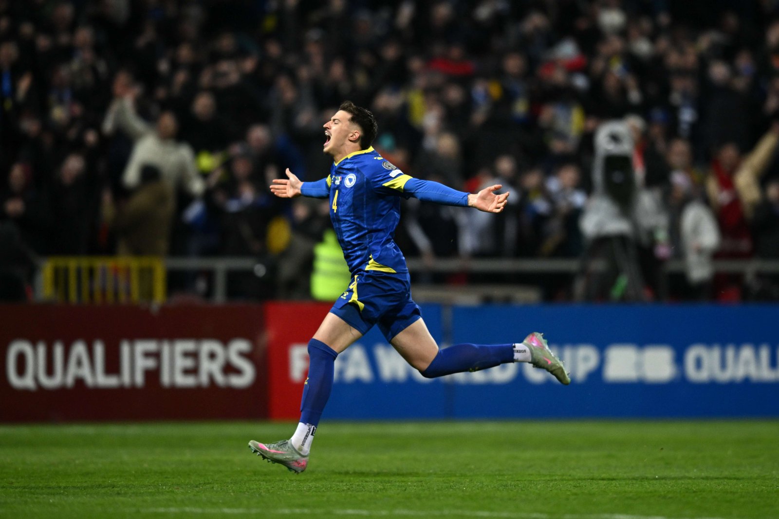 Tarik Muharemovic with Bosnia and Herzegovina before the Nations League match against Poland in Warsaw